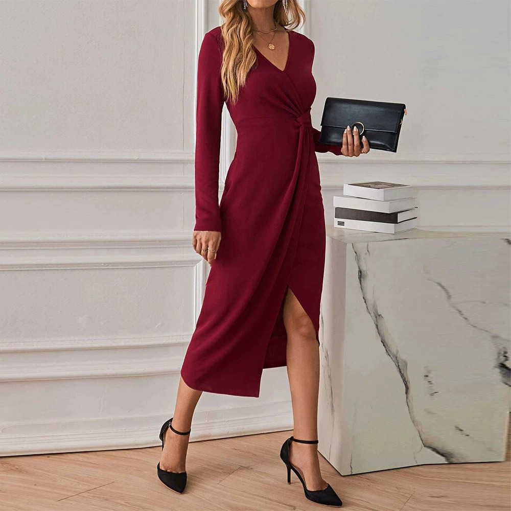ZARA Elegant Collar Midi Dress Sexy Slit Long Sleeve French Style